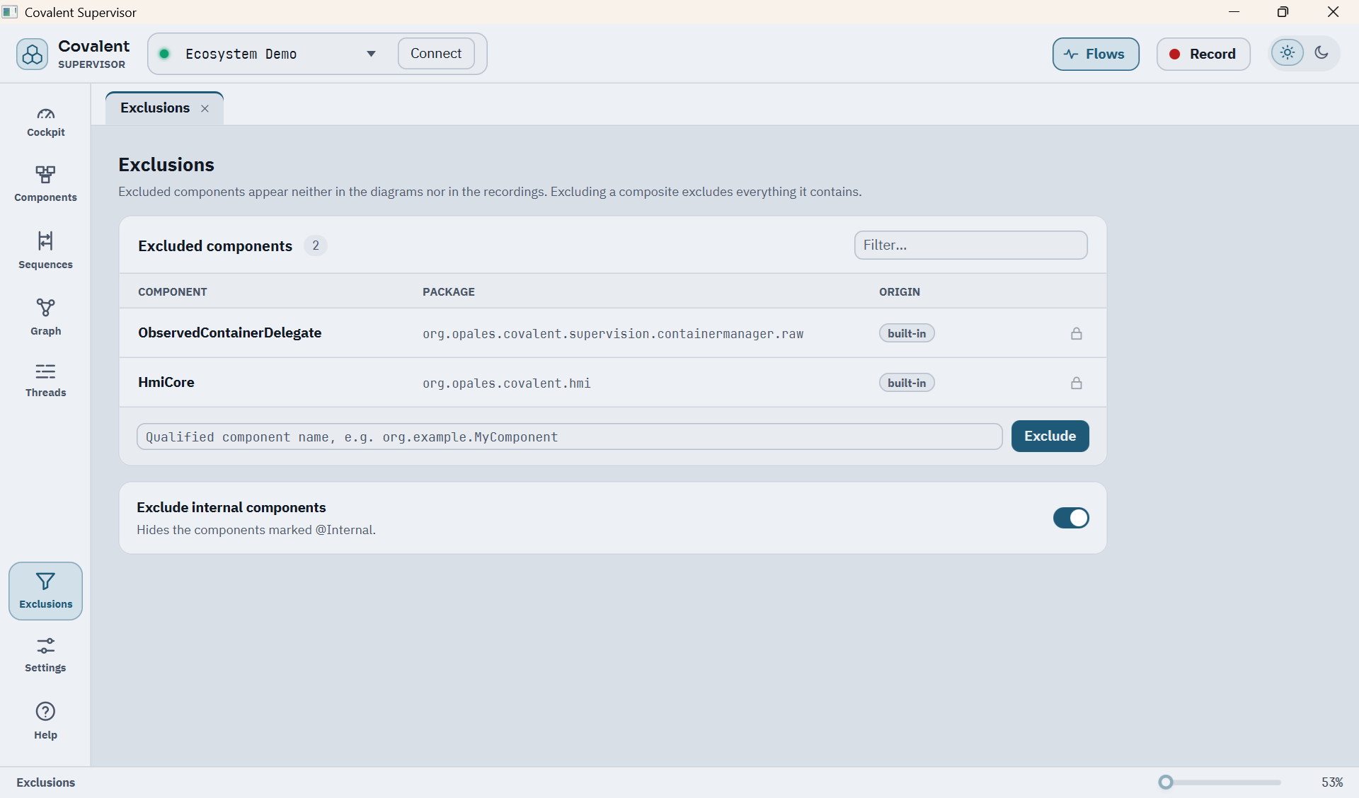Exclusions: components left out of the diagrams and recordings